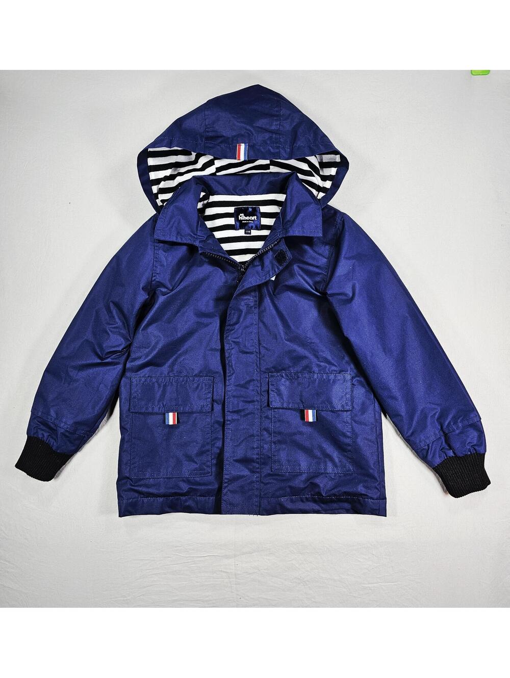 Hineart Blue Hooded Jacket with Striped Lining